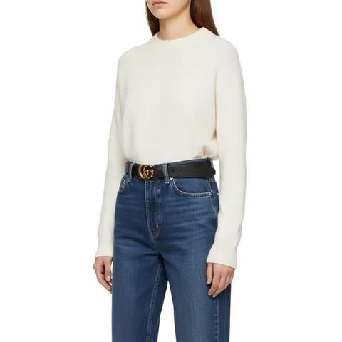 구찌5F 409417 AP00T 1000 여성 더블 G 슬림 벨트 블랙