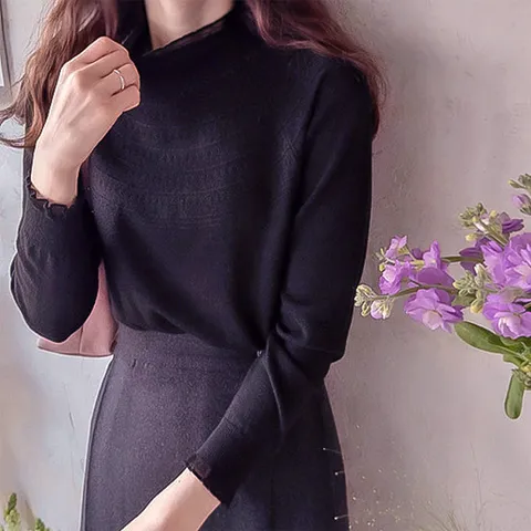 [리린][연말룩][LABEL] 시스루배색 부드런 쫀득스판 반폴라 니트 [3color]