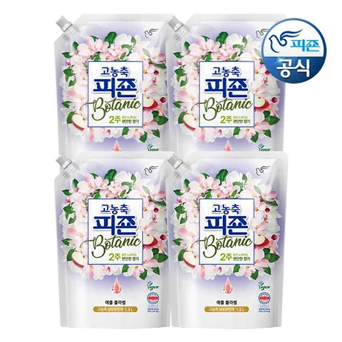 피죤 고농축 섬유유연제 보타닉 애플블라썸 1.3L 리필 x 4개