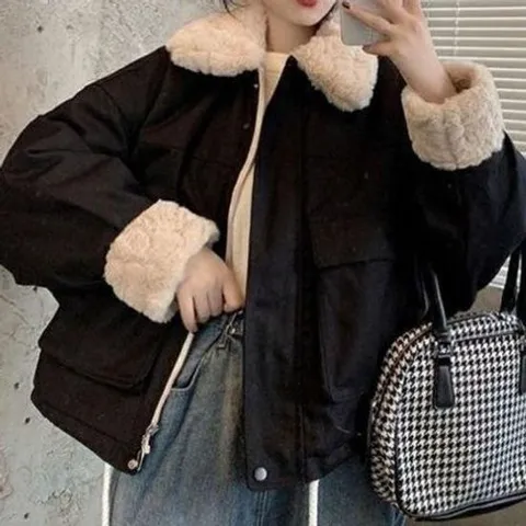 겨울 퍼자켓 모피 점퍼 코트 페이크퍼 카라 털 소매 포인트 숏자