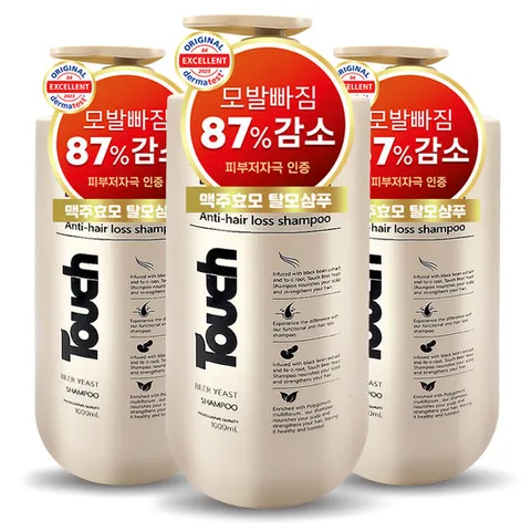 터치 맥주효모 비어 이스트 탈모완화 샴푸1000mlX3개