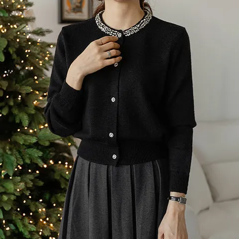 [조아맘] 글리터 큐빅 니트 가디건