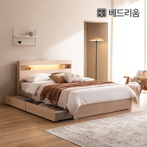 [베드리움] 파인드 LED 서랍형 침대 (SS) + NEW 노블아워 코어 서포트 유로탑