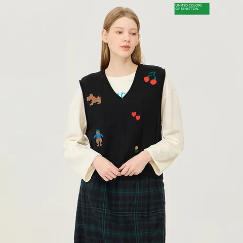베네통 모티브 브이넥 니트 베스트 BAKV58461