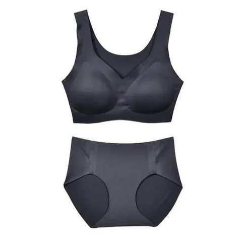 무봉제 인견소재 심리스 스포츠브라팬티 세트 블랙