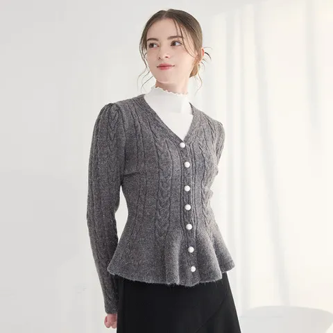 라임스토리 브이넥 플레어 글리터 니트 가디건 LJBKC303