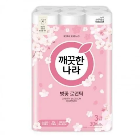 깨끗한나라 3겹데코벚꽃로맨틱화장지 27Mx30롤 3겹화장지 깨끗한나라화장지