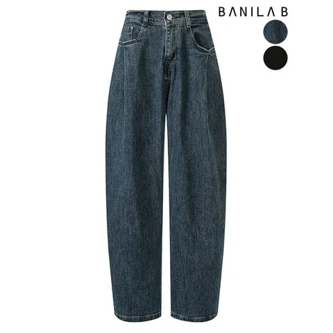 [바닐라비]여성 하이 밴딩 핀턱 데님 배기팬츠