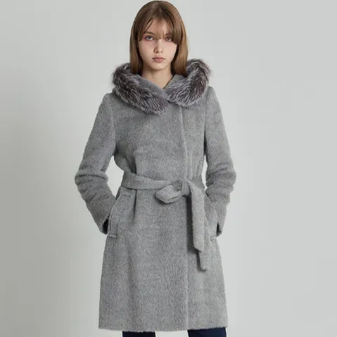 [GS특가][르오트(LeOT)] 럭스 천연폭스퍼 알파카 후드 벨트 코트(퍼탈부착)-사이즈 55~77까지