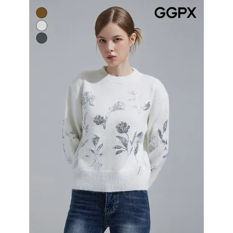 [GGPX]스팽글 플라워 디테일 니트 (GPAKP055F)