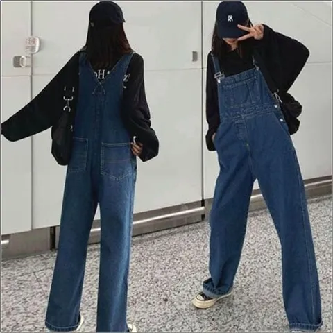 [오너클랜]인기상품 점프수트 여자 청바지 청 일자핏 멜빵바지