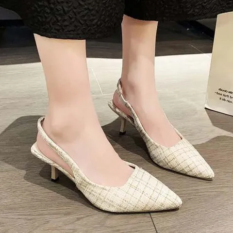 스틸레토 포인트 힐 슈즈 패턴 스트랩 체크 여성 봄