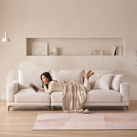 [리퍼][수도권한정]우아미가구 셀르 4인 아이보리 갤럭시 패브릭 소파