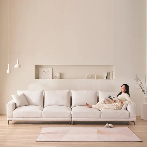 [리퍼][수도권한정]우아미가구 셀르 6인 아이보리 갤럭시 패브릭 소파