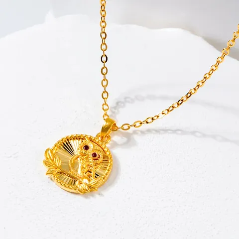 24K 순금 목걸이 빛살 컷팅 부엉이 3.75g+18K 잠금장식