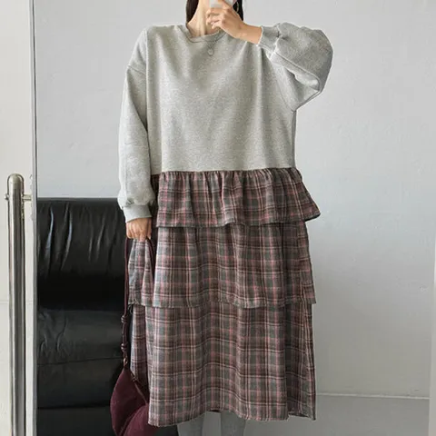 [H스타일](OP)3단캉캉체크기모원피스 겨울 기모 원피스