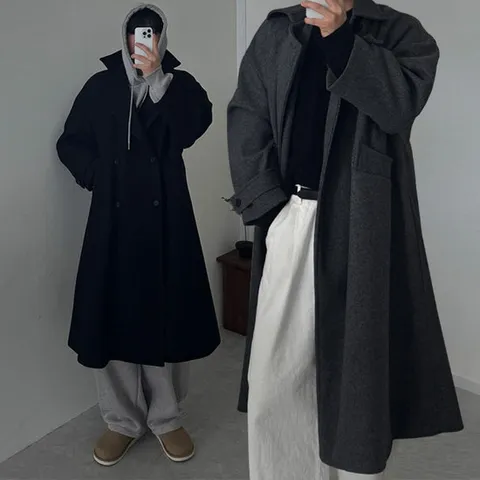 제로스샵 /  남친룩/시티무드  블렌딩 로덴 더블 울 오버핏 롱코트