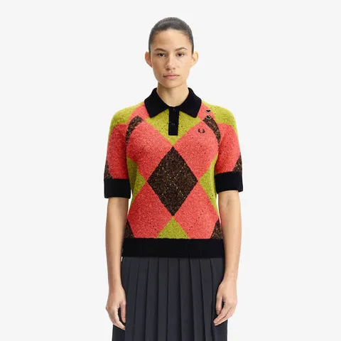 [ 롯데백화점 ][Amy Winehouse] 에이미 브러시드 아가일 니트 셔츠 - 플라밍고 탄 AFPF253K113-Z15