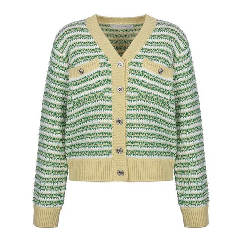 [코인코즈]코인코즈 배색 스트라이프 브이넥 가디건_DK4SD611