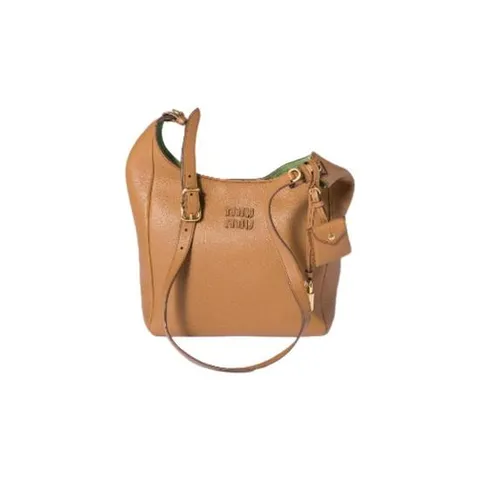 미우미우 여성 미우 미우 레더 버킷백 카라멜 라치 그린