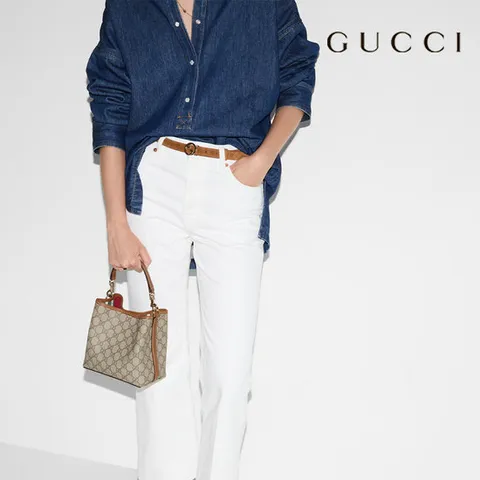 구찌 베이지/다크브라운 GG엠블럼 스몰 버킷백 (GUCCI  AS보증) 블랑앤꼴레뜨