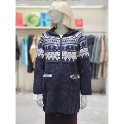 [베네통][베네통] 베네통 패턴 후드 롱 니트 가디건 BAKC53461 (