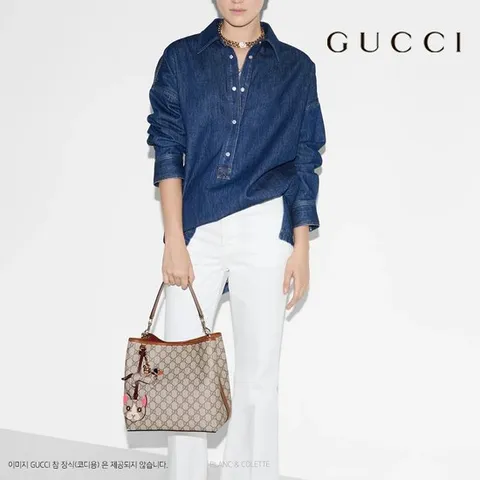 구찌  GG엠블럼 베이지/다크 브라운  미디엄 버킷백 (GUCCI  AS보증) 블랑앤꼴레뜨