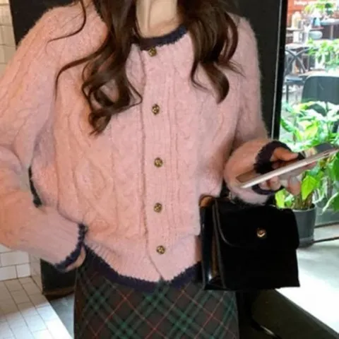 여성 패턴 두툼 꽃무늬 스웨터 포인트 가디건