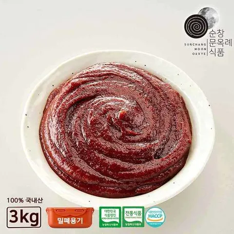 순창문옥례식품 국내산 전통 찹쌀 고추장 3kg 밀폐용기