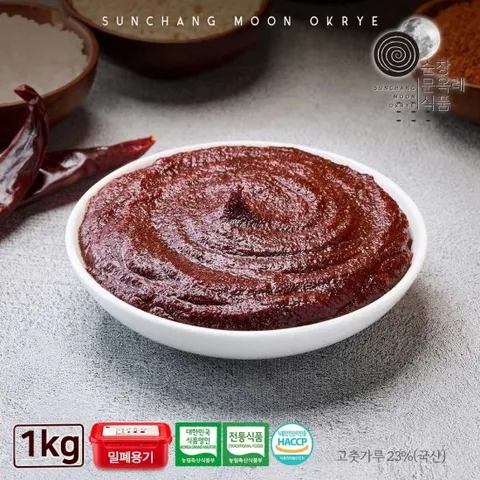 순창문옥례식품 국내산 전통 찹쌀 매운 고추장 1kg 밀폐용기