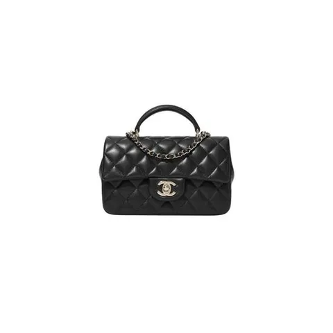 Chanel샤넬 핸들 장식의 미니 플랩백 램스킨   골드 메탈 블랙 AS2431-B06660-94305