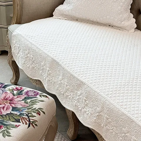 [마메종] 로즈 면 퀼팅 쇼파패드-화이트 (3인용)