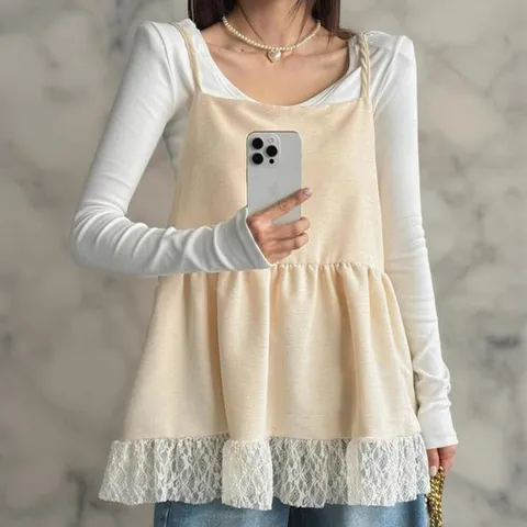 옷자락 / 여성 레이스 프릴 뷔스티에 백리스 끈 나시