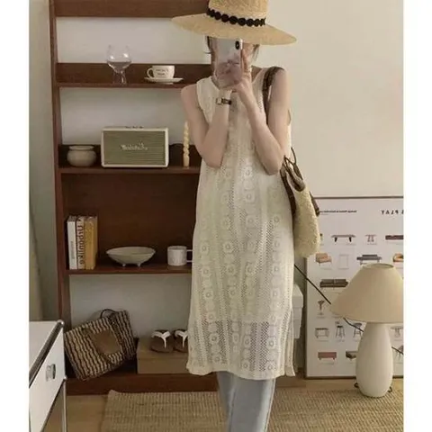 여성 펀칭 레이스 나시 롱원피스 아이보리 1P 커버업