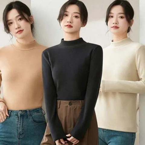 여자 무문양 베스트 목폴라 세미터틀 롱슬리브 기모안감 속감 크루넥티 라운드티시스루 민소매