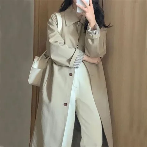 여자 외출 패션 클래식 스타일 체형커버 캐주얼 체크 포인트 트렌치 코트 여성여름자켓