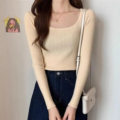 걸스 5톤 슬림컴포트 스퀘어칼라 골패턴 니트웨어