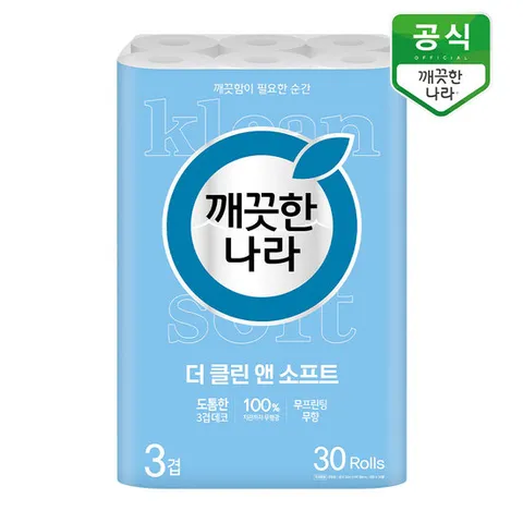 깨끗한나라 화장지 더 클린앤소프트 30m 30롤 x 1팩