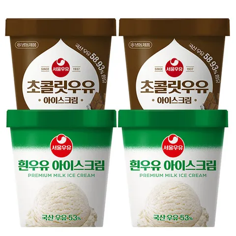 서울우유 아이스크림 474ml 2종 각2개씩 (흰우유2+초코2)