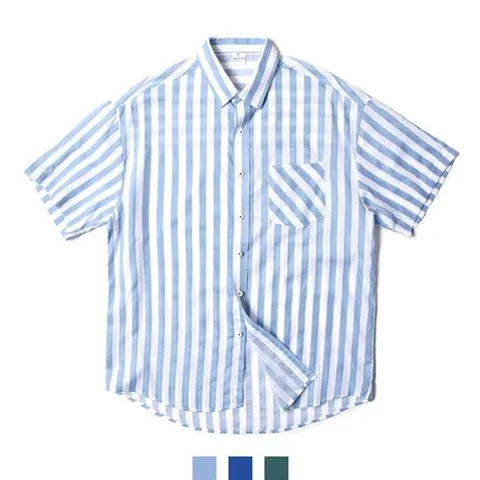 린넨스트라이프셔츠 오버핏 남자반팔셔츠