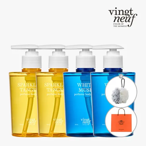 뱅네프생토노레[선물추천]퍼퓸바디워시 4개(스파클링탄젤로2+화이트머스크2)+샤워볼+쇼핑백(정가 116,000원)