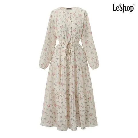 택가 89,000원 [르샵]잔꽃 셔링 허리 스트링 롱 원피스 (DQ1OW004A)