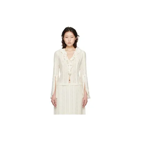 26 FW 안나수이 여성 오프 화이트 플로럴 러플 스트레치 레이스 블라우스 261894F107000