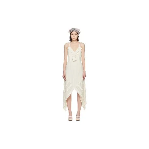 26 FW 안나수이 여성 오프 화이트 플로럴 러플 스트레치 레이스 행커치프 미디 스커트 261894F054000