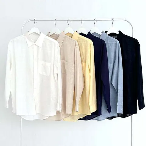 코튼 린넨 오버핏 셔츠 여성 베이직 기본 긴팔 남방