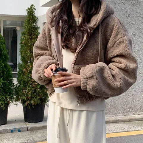 10가트 / 4716 도톰 후드집업 크롭 뽀글이 후리스 점퍼 겨울