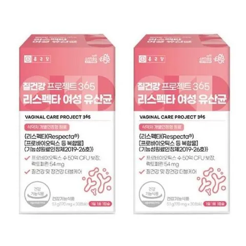 [종근당건강] 종근당 질건강 프로젝트365 리스펙타 여성 유산균 질유산균 170mg x 30캡슐 x 2박스