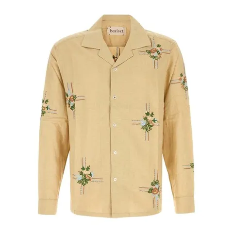 바지스트 플로럴 자수 실크 캐빈 셔츠 S09 LIGHTBEIGE