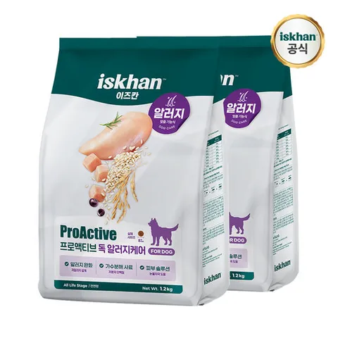 이즈칸 독 프로액티브 기능성 강아지 사료 1.2kg 피부/피모+알러지 2개