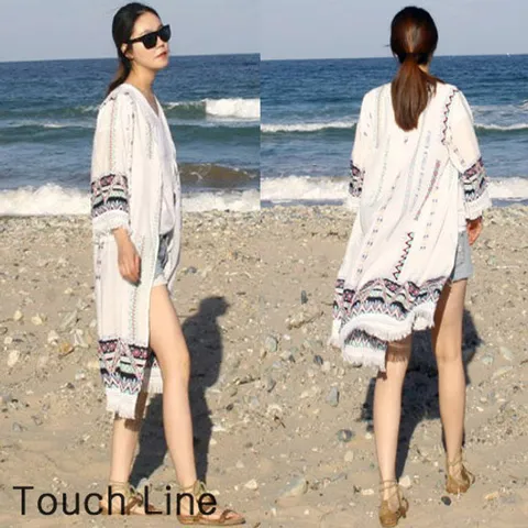 비치 로브 에스닉 수술 비치 휴양지 롱 가디건